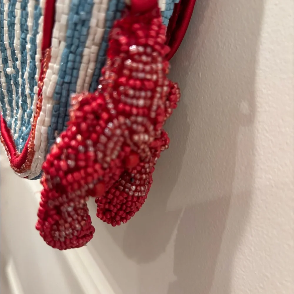 NWT Beaded Striped Blue and Red Lobster Bag w/lobster charm - Picture 4 of 8